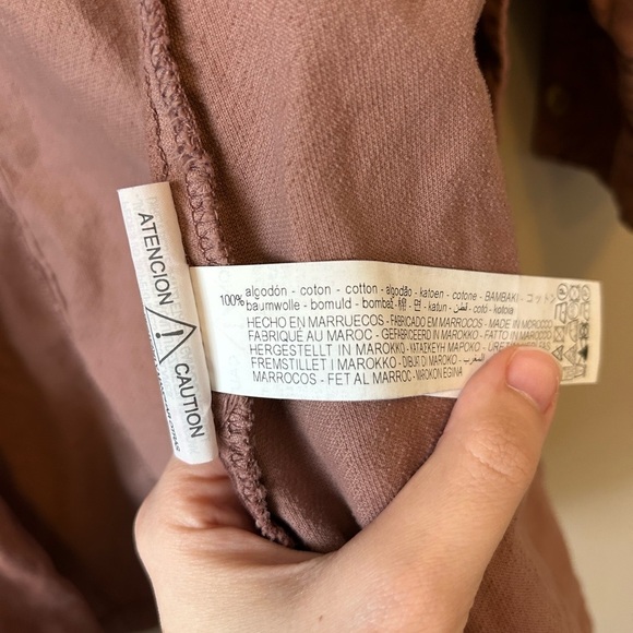 Zara Marsala Long Sleeve Mini Dress Mauve 100% Cotton size Small - Picture 10 of 11